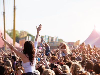 a crowd of people at a music festival