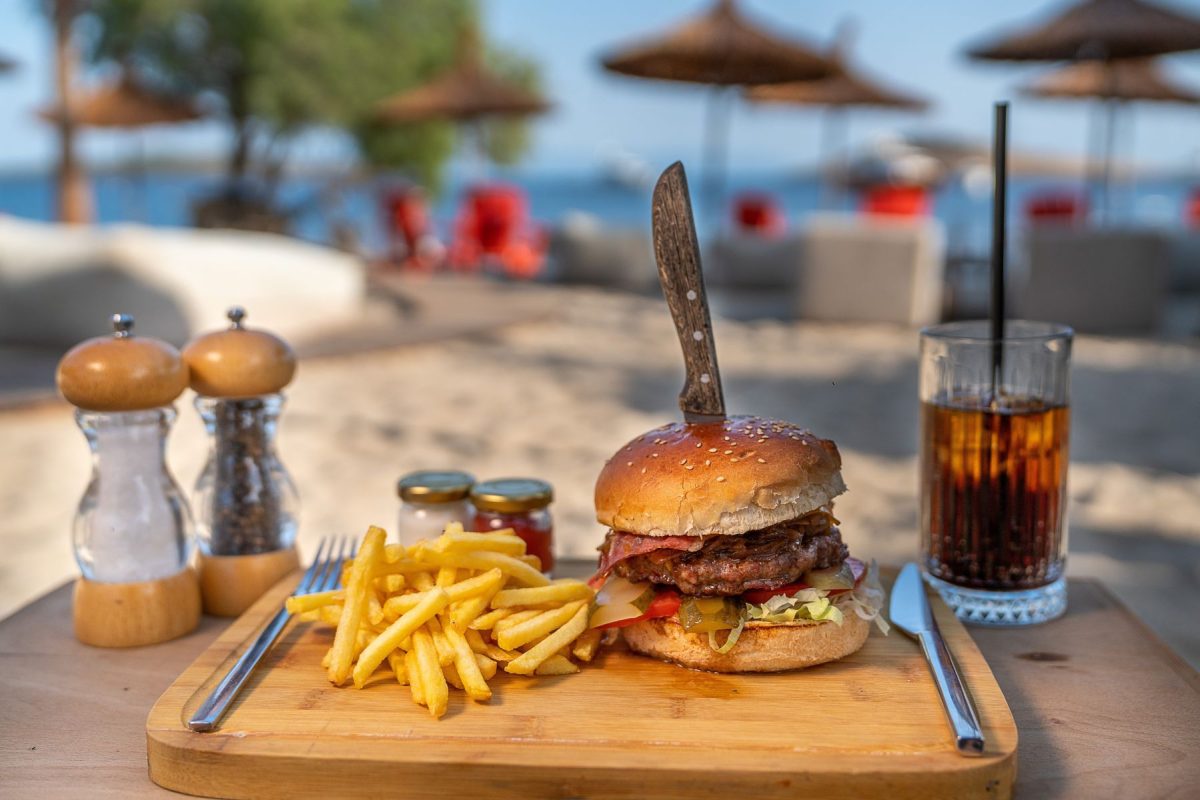 burger at beachfront restaurant in New Smyrna Beach