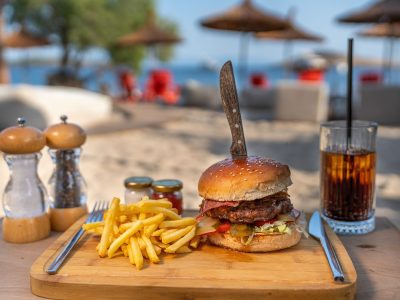 burger at beachfront restaurant in New Smyrna Beach