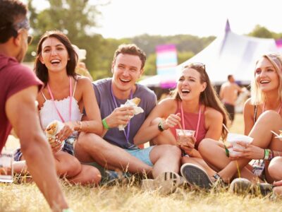 friends eating at festival